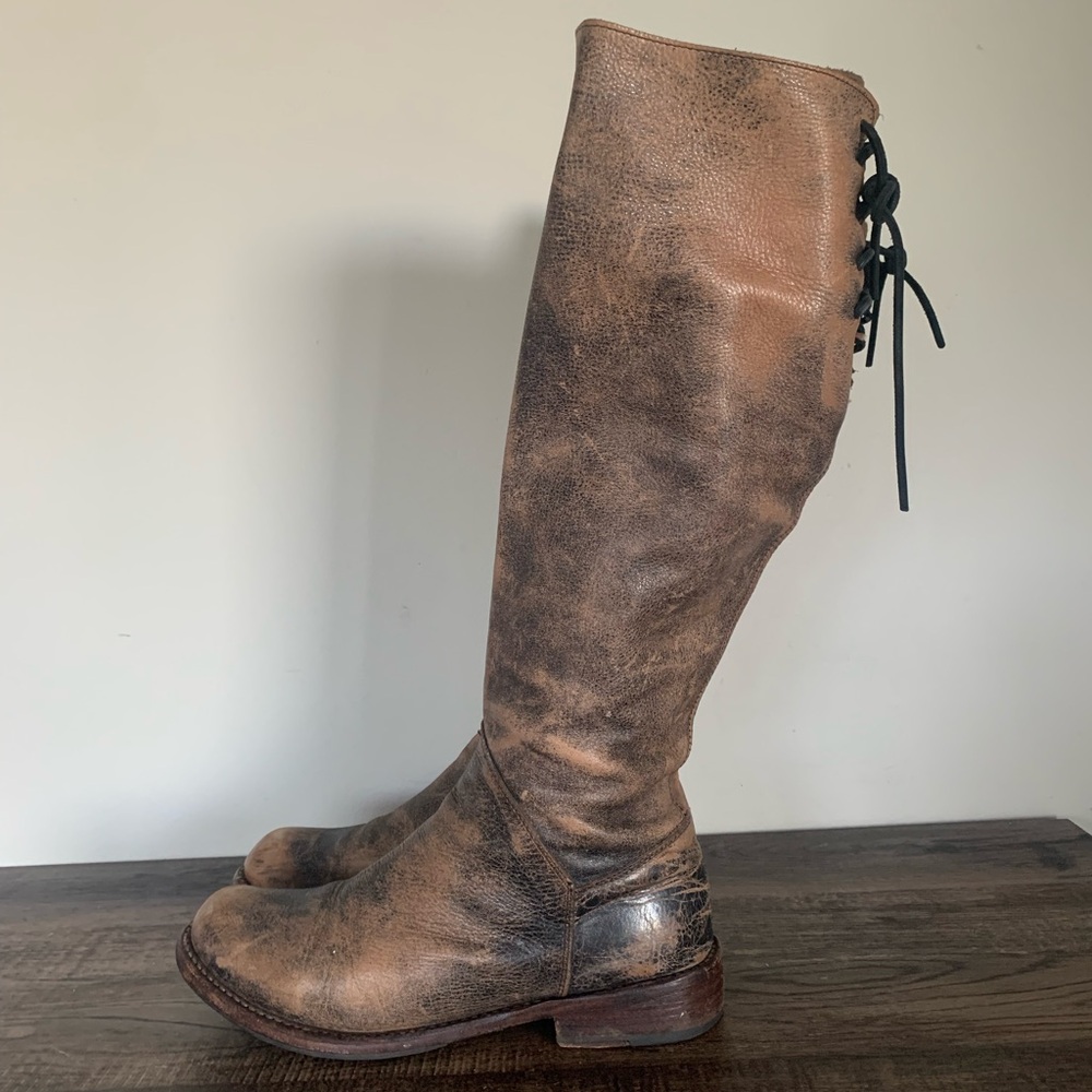 BED|STÜ Sz 8.5 Manchester Tall Brown Distressed Leather Knee High Boots Bed Stu - Picture 6 of 8